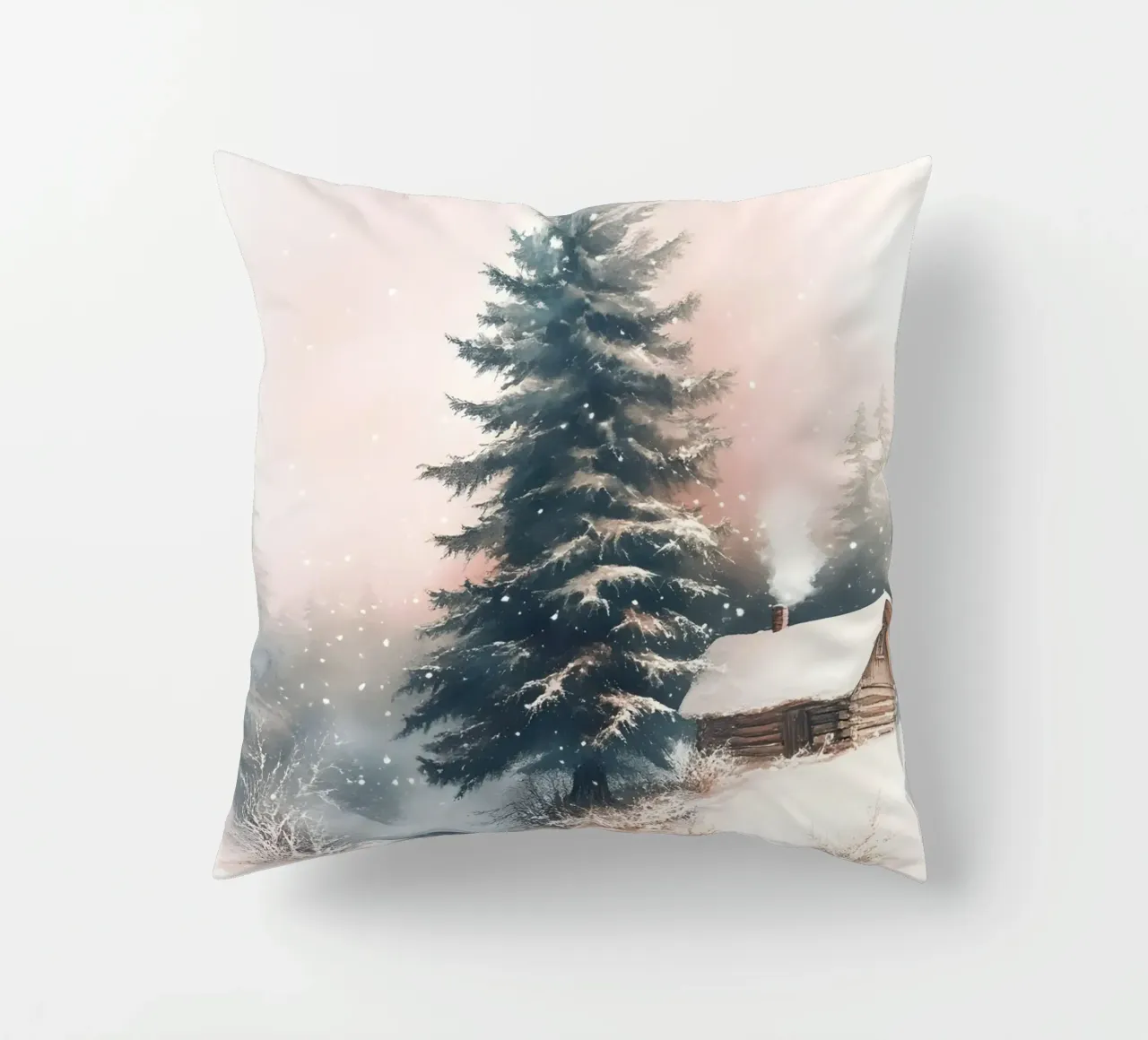 Romantico rifugio invernale in una foresta innevata con ruscello cuscino da Studio Vibe