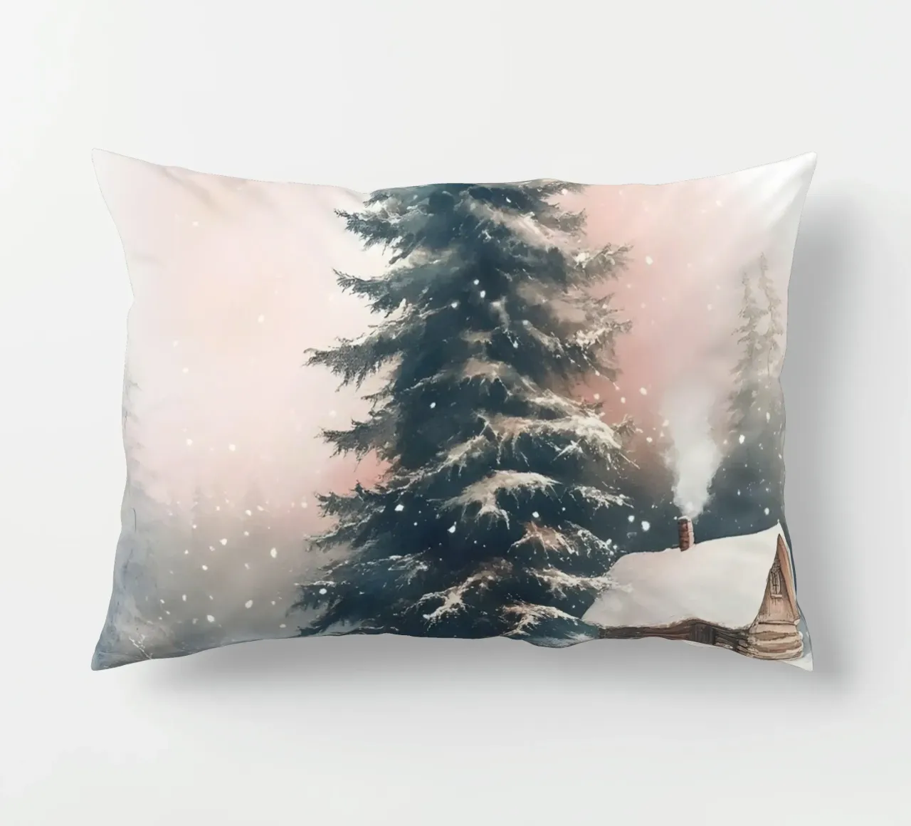 Romantico rifugio invernale in una foresta innevata con ruscello cuscino da Studio Vibe