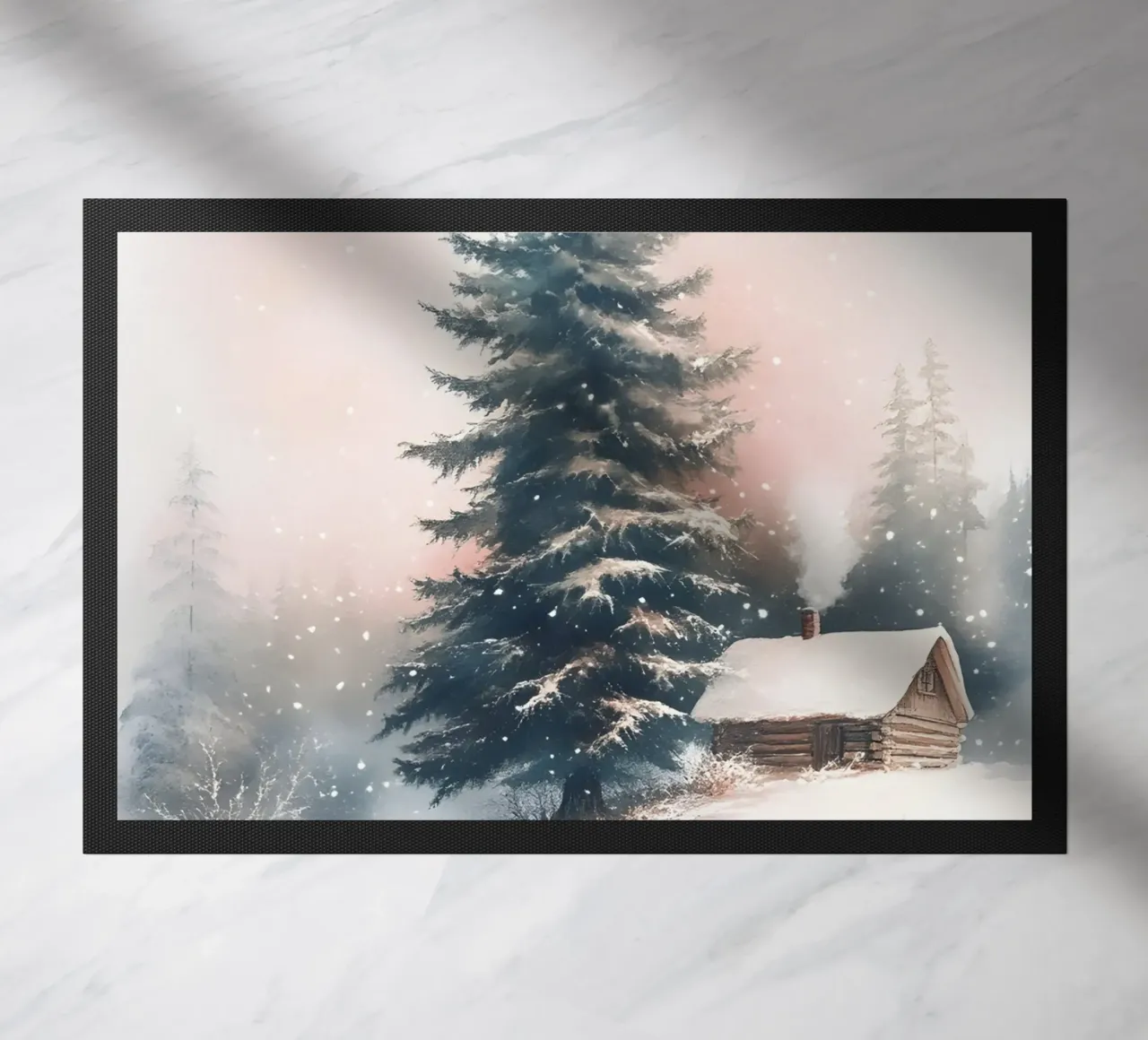 Romantico rifugio invernale in una foresta innevata con ruscello zerbino da Studio Vibe