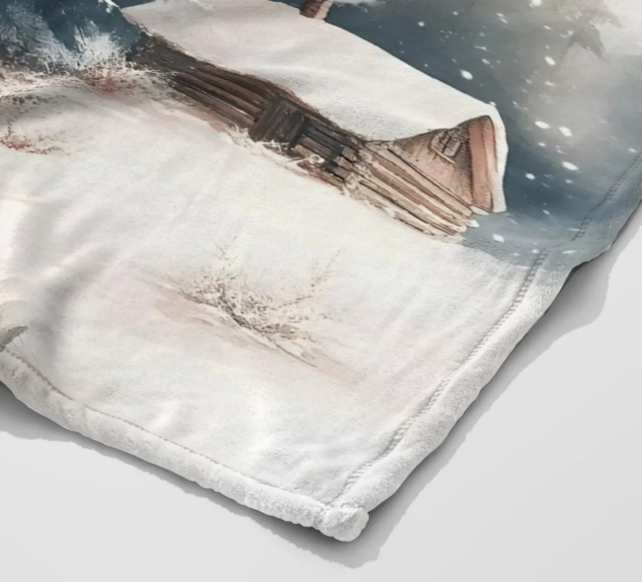 Romantico rifugio invernale in una foresta innevata con ruscello coperta in pile da Studio Vibe