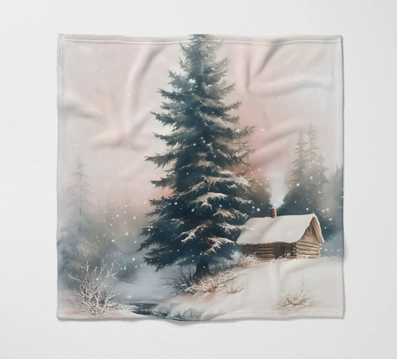 Romantico rifugio invernale in una foresta innevata con ruscello coperta in pile da Studio Vibe