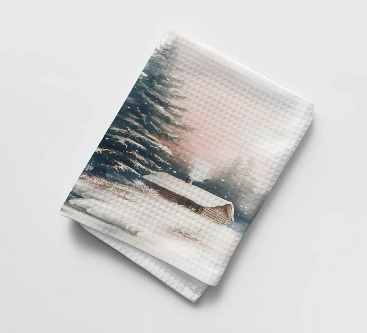 Romantico rifugio invernale in una foresta innevata con ruscello canovaccio da cucina da Studio Vibe