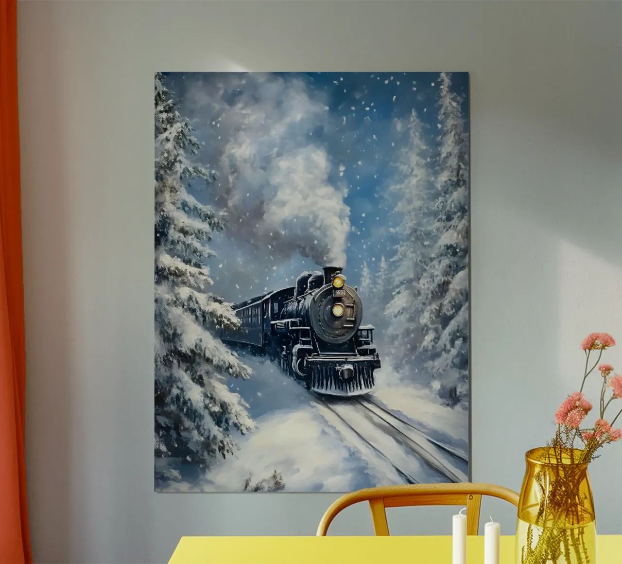 Winter Dampflok – Nostalgische Eisenbahn Kunst Poster von Studio Vibe