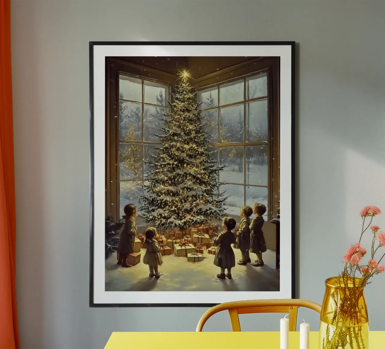 Bambini natalizi nostalgici sull'albero - arte invernale poster da Studio Vibe