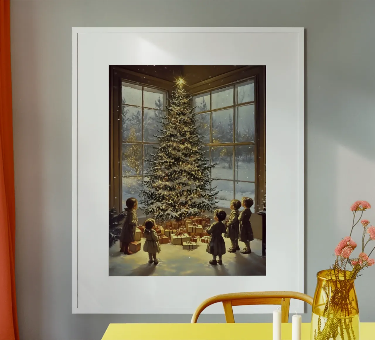 Bambini natalizi nostalgici sull'albero - arte invernale poster da Studio Vibe