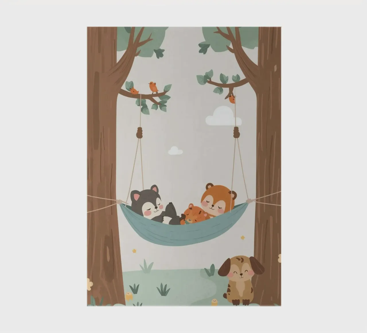 Nursery Cartoon Animals Sleeping in Hammock Between Trees (Animaux dormant dans un hamac entre des arbres) carnet de notes de DesignDoodle