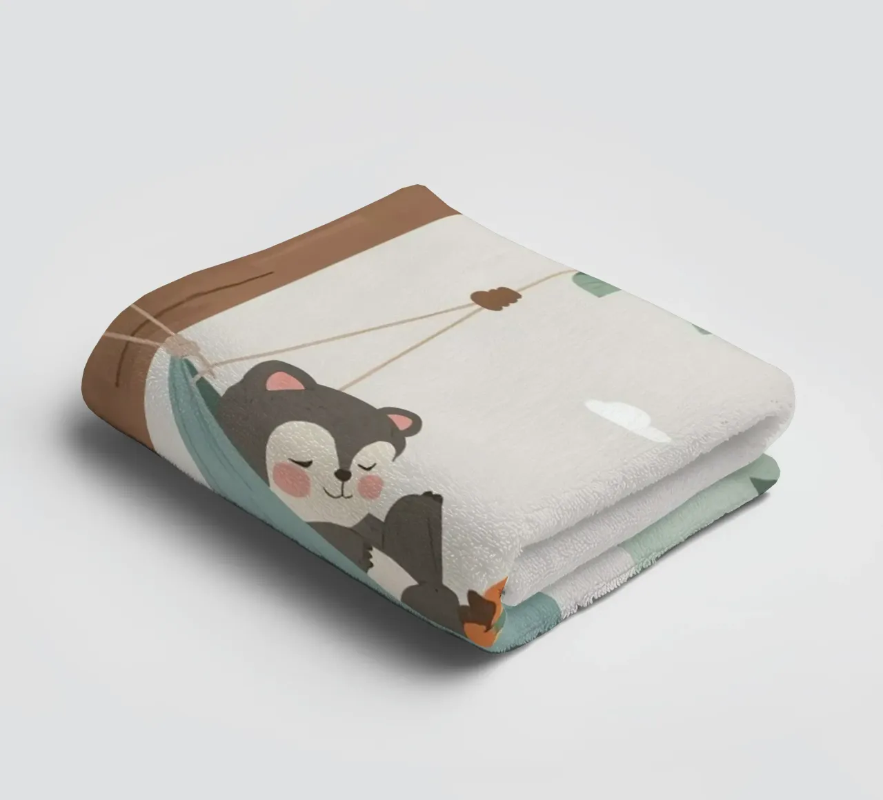 Nursery Cartoon Animals Sleeping in Hammock Between Trees (Animaux dormant dans un hamac entre des arbres) serviette de bain de DesignDoodle