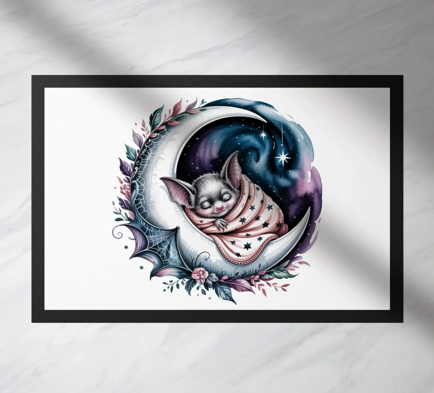 Sleeping bat doormat by Sasyall Graphics