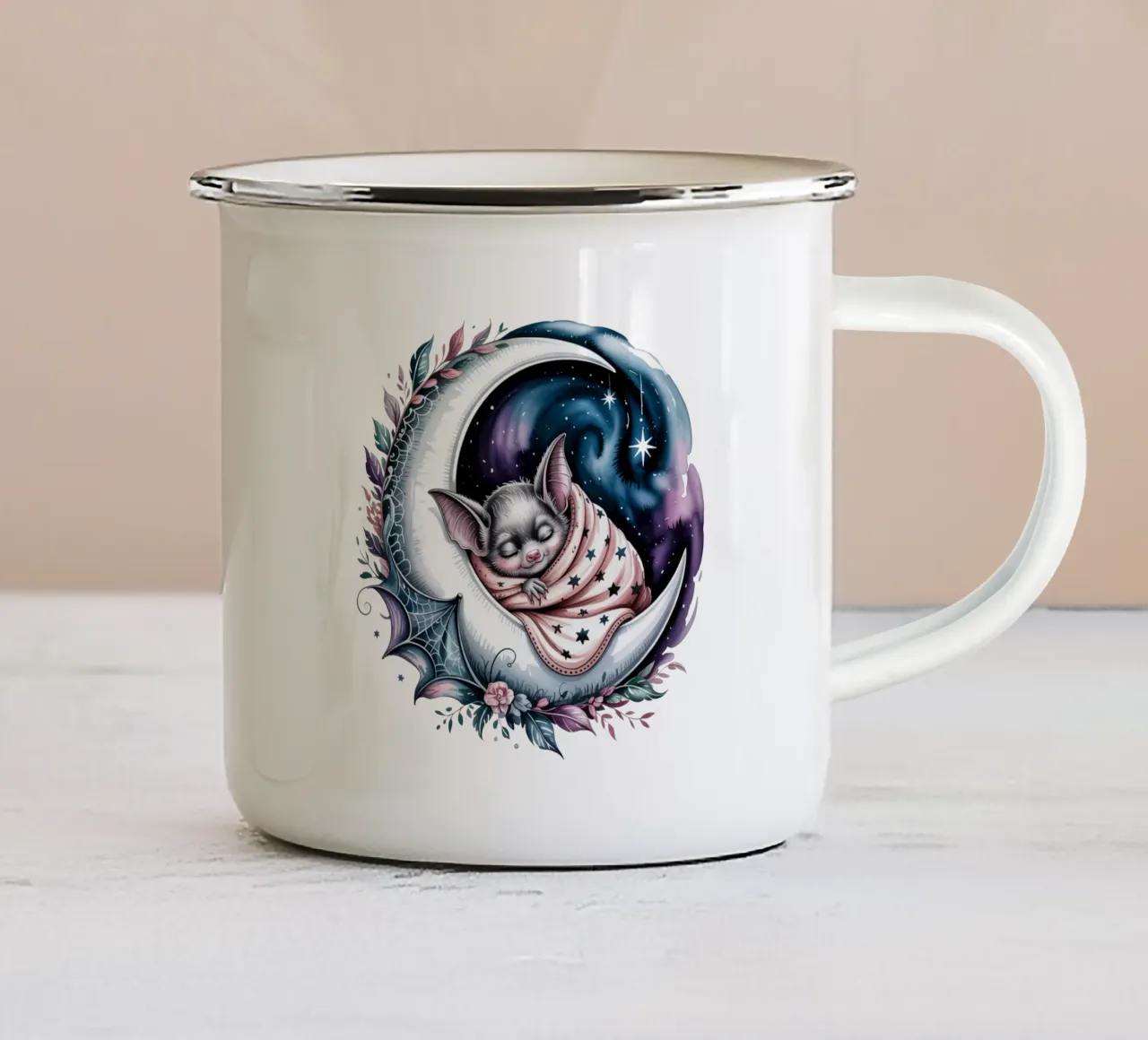 Sleeping bat tazza in smalto da Sasyall Graphics