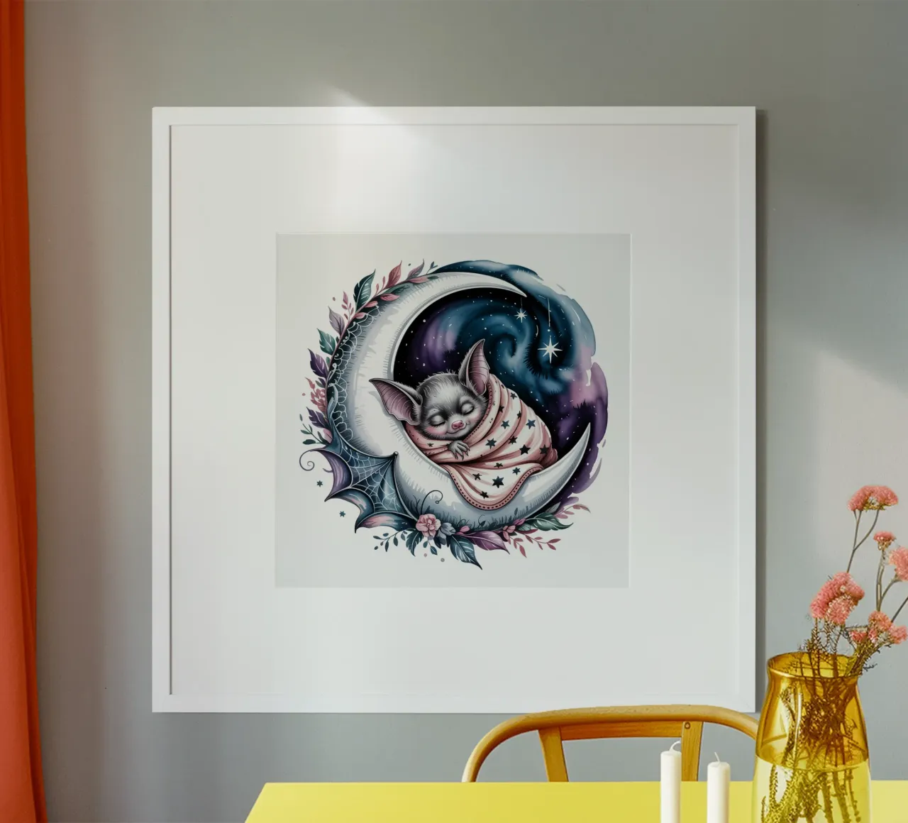 Sleeping bat poster con telaio in legno da Sasyall Graphics