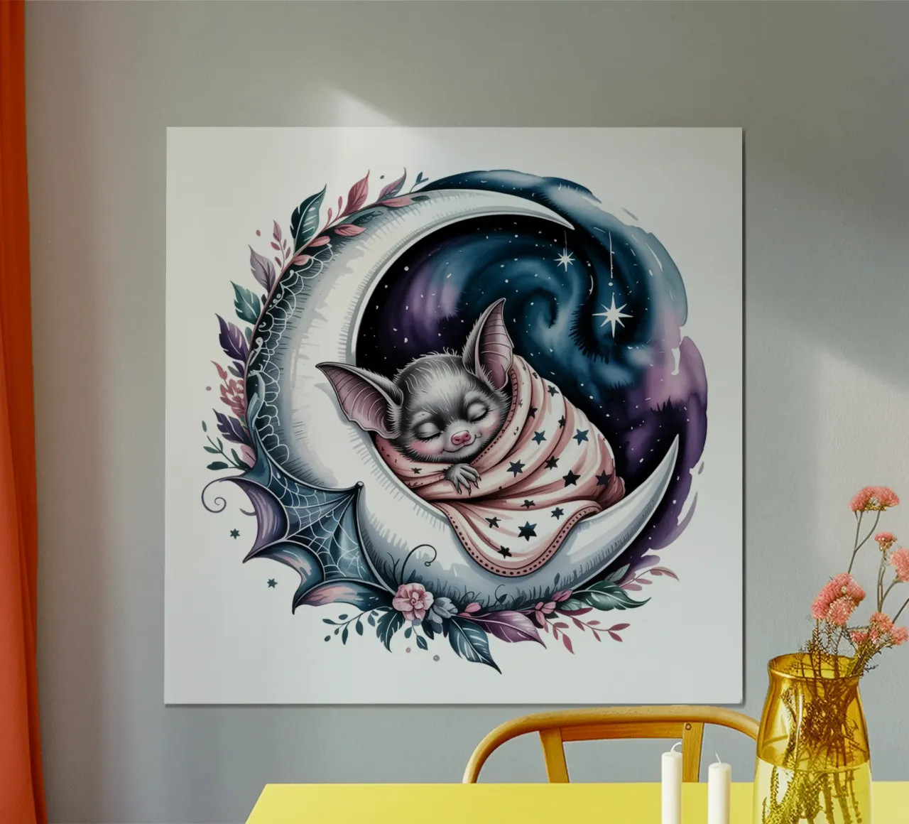 Sleeping bat poster con telaio in legno da Sasyall Graphics