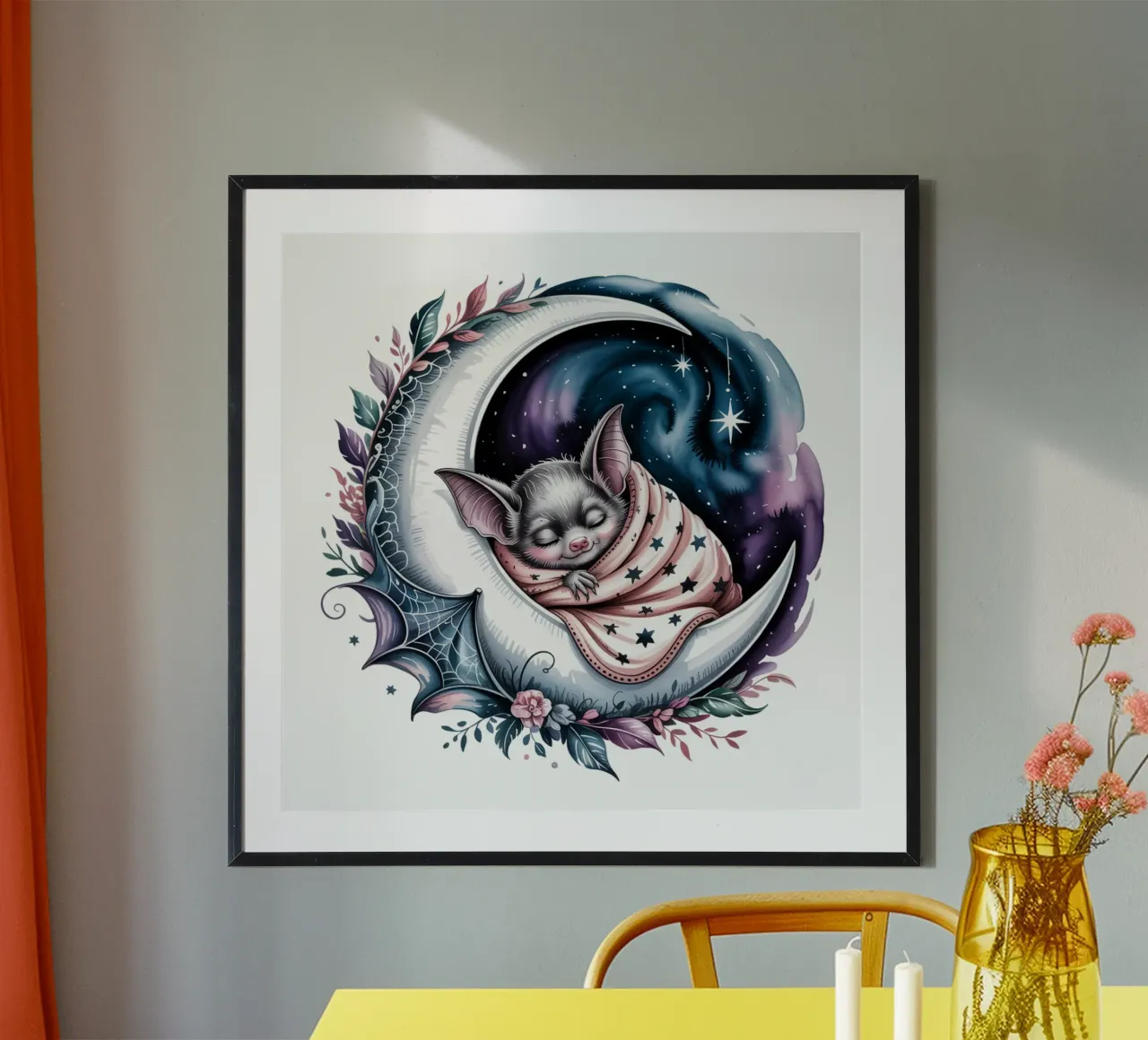 Sleeping bat poster con telaio in legno da Sasyall Graphics