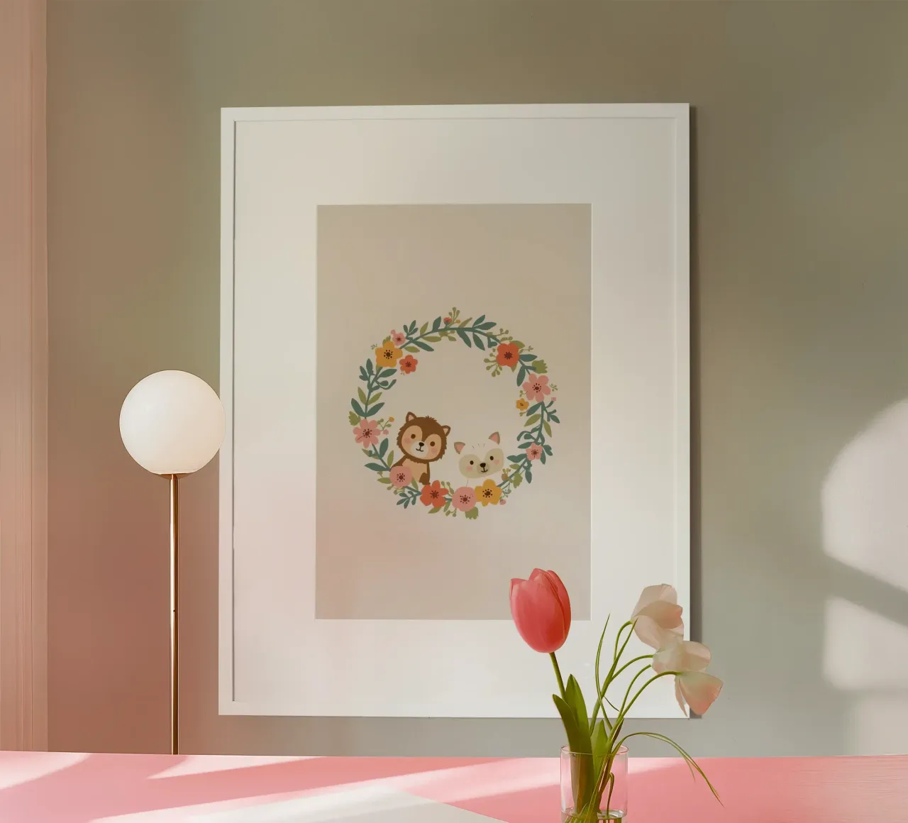 Orsetto e volpe in una ghirlanda floreale poster da DesignDoodle
