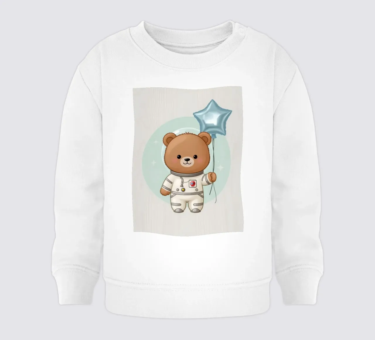 Orso astronauta dei cartoni animati con in mano un palloncino a forma di stella felpa neonato da DesignDoodle