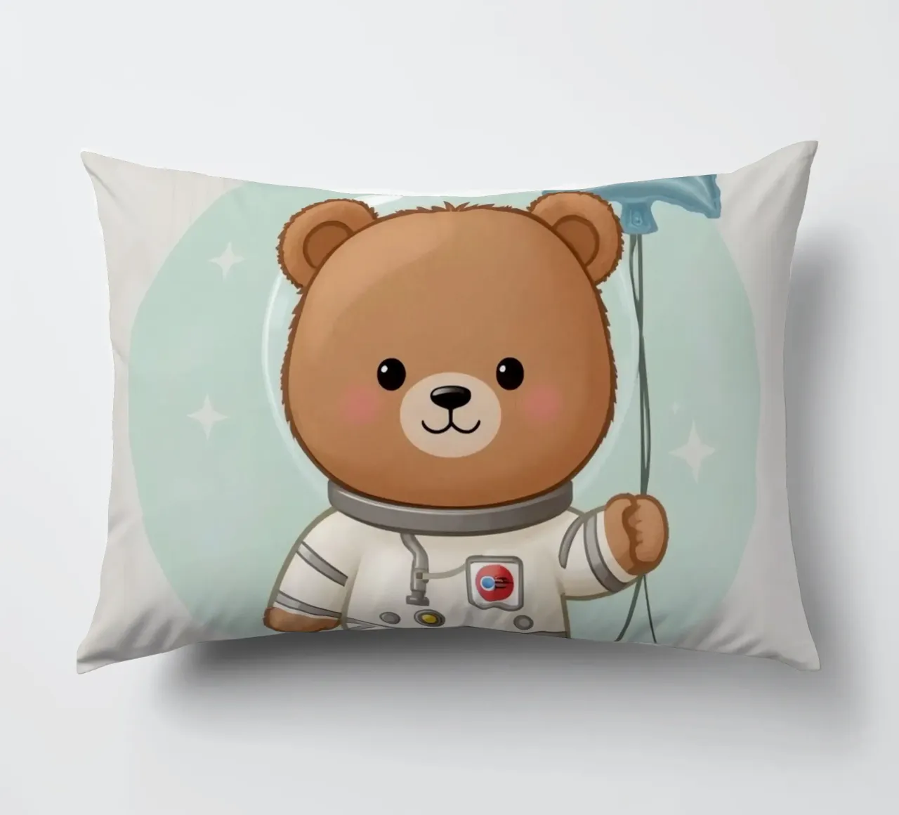 Orso astronauta dei cartoni animati con in mano un palloncino a forma di stella cuscino da DesignDoodle