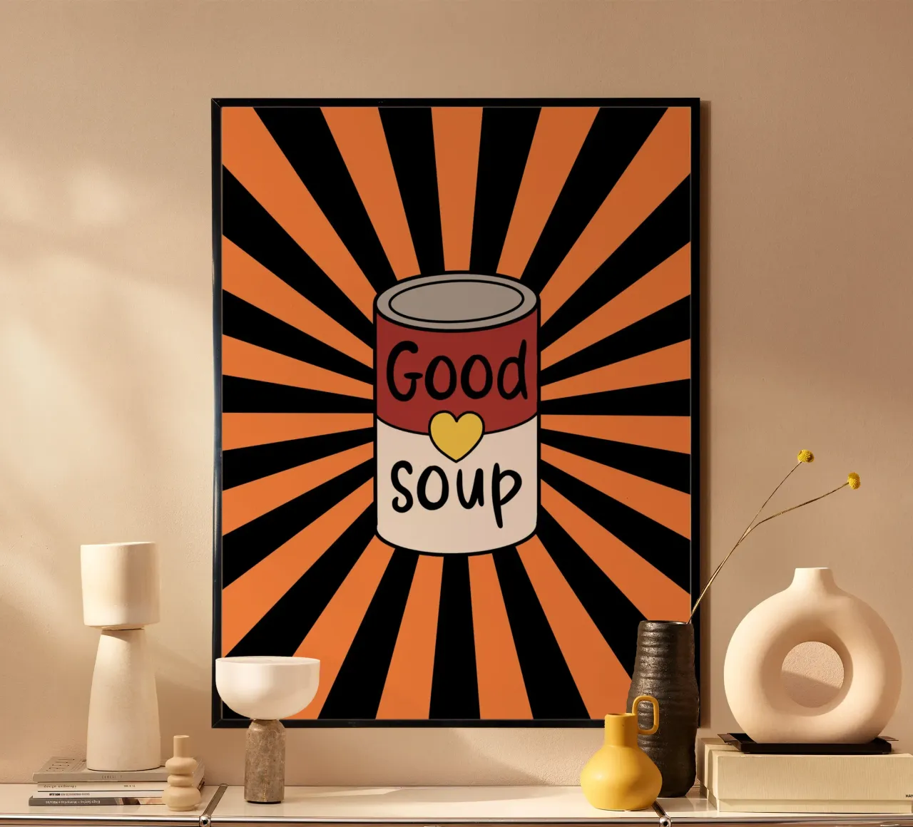 Retro soup poster con telaio in plastica da PinkCandyWalls