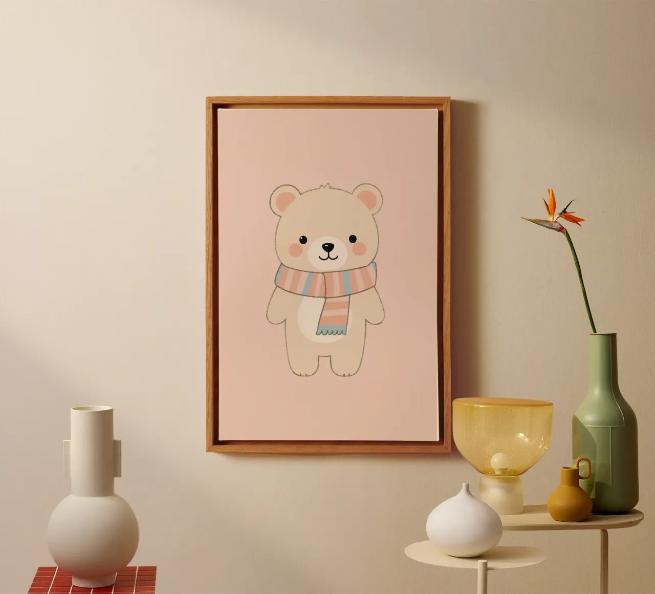 Orsetto carino con sciarpa tela con Cornice a cassetta da DesignDoodle