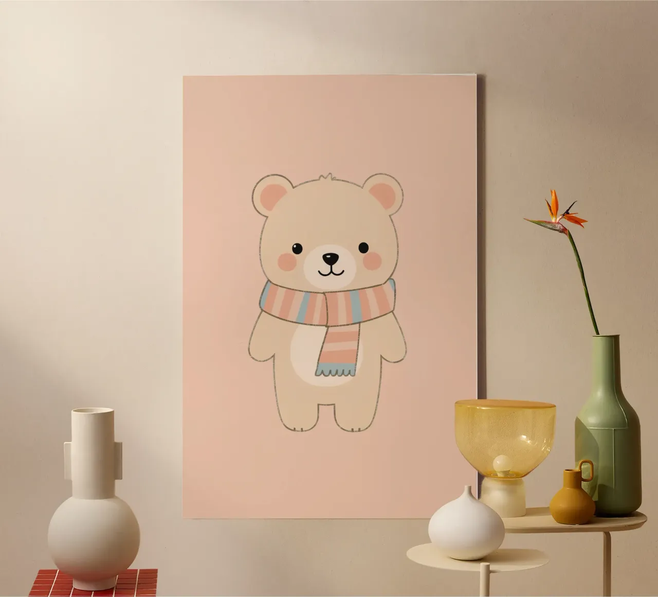Orsetto carino con sciarpa tela con Cornice a cassetta da DesignDoodle