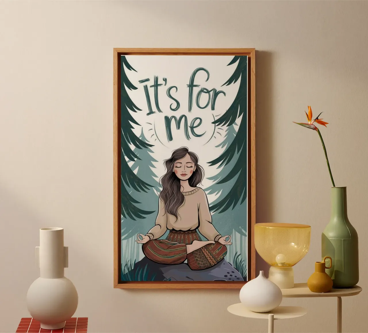 meditation in forest canvas with Floater frame by melts