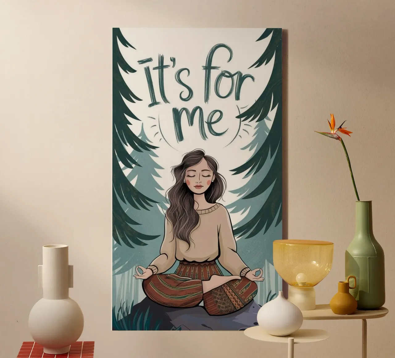 meditation in forest canvas with Floater frame by melts