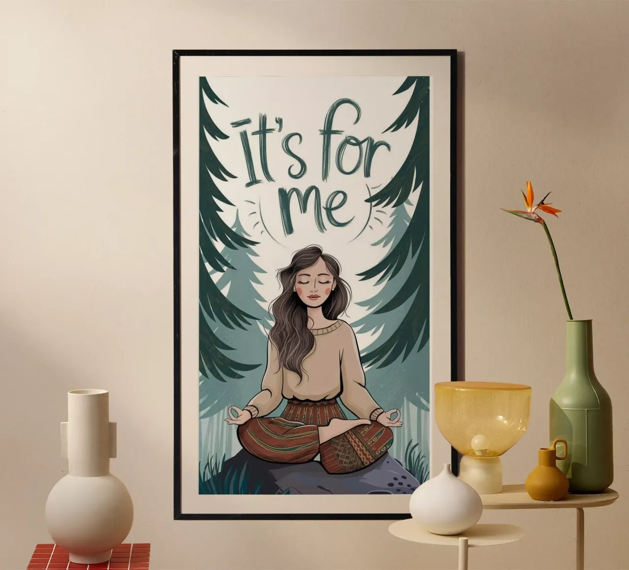 meditation in forest poster con telaio in legno da melts