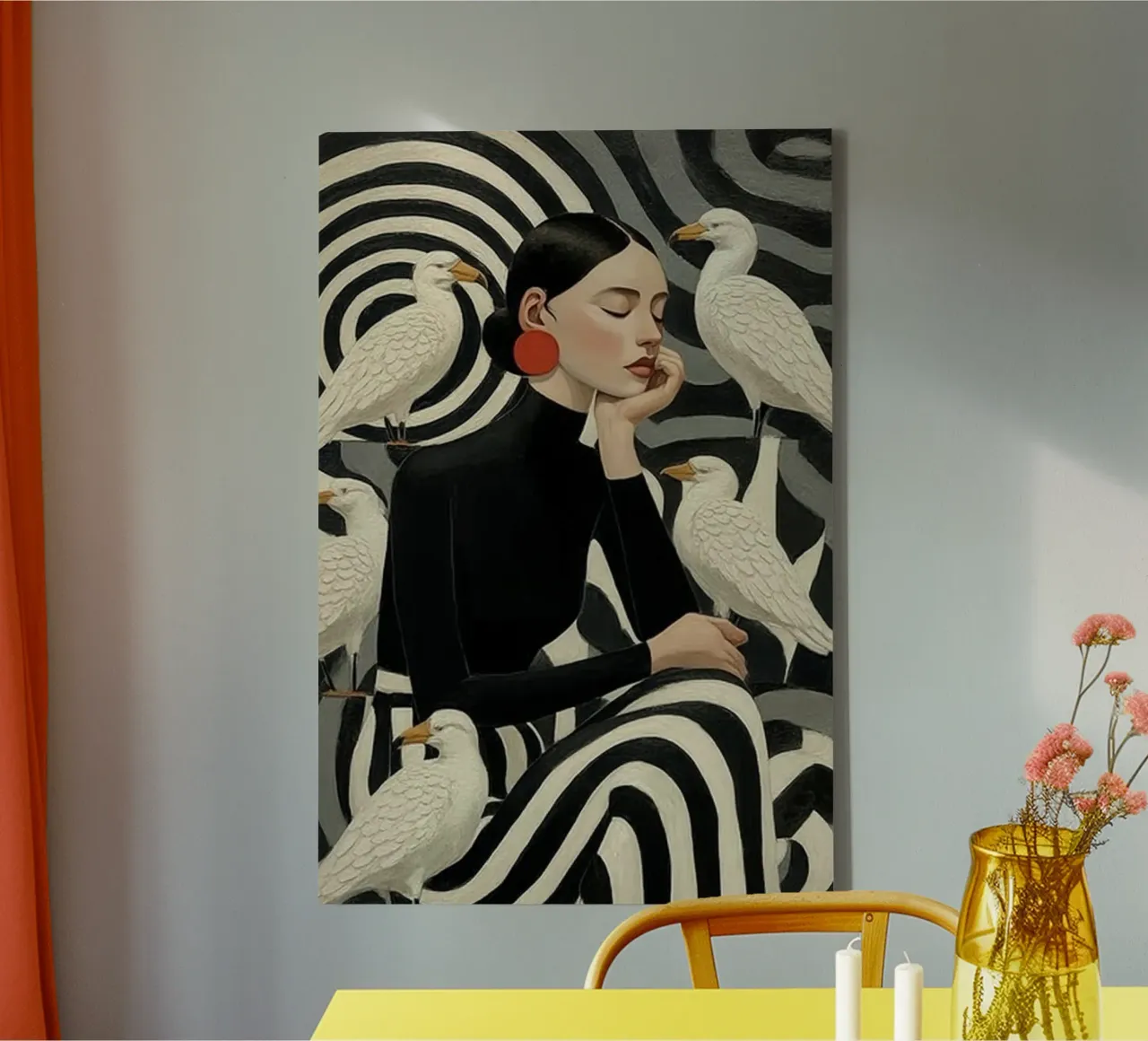 fashion with bird tela con Cornice a cassetta da melts