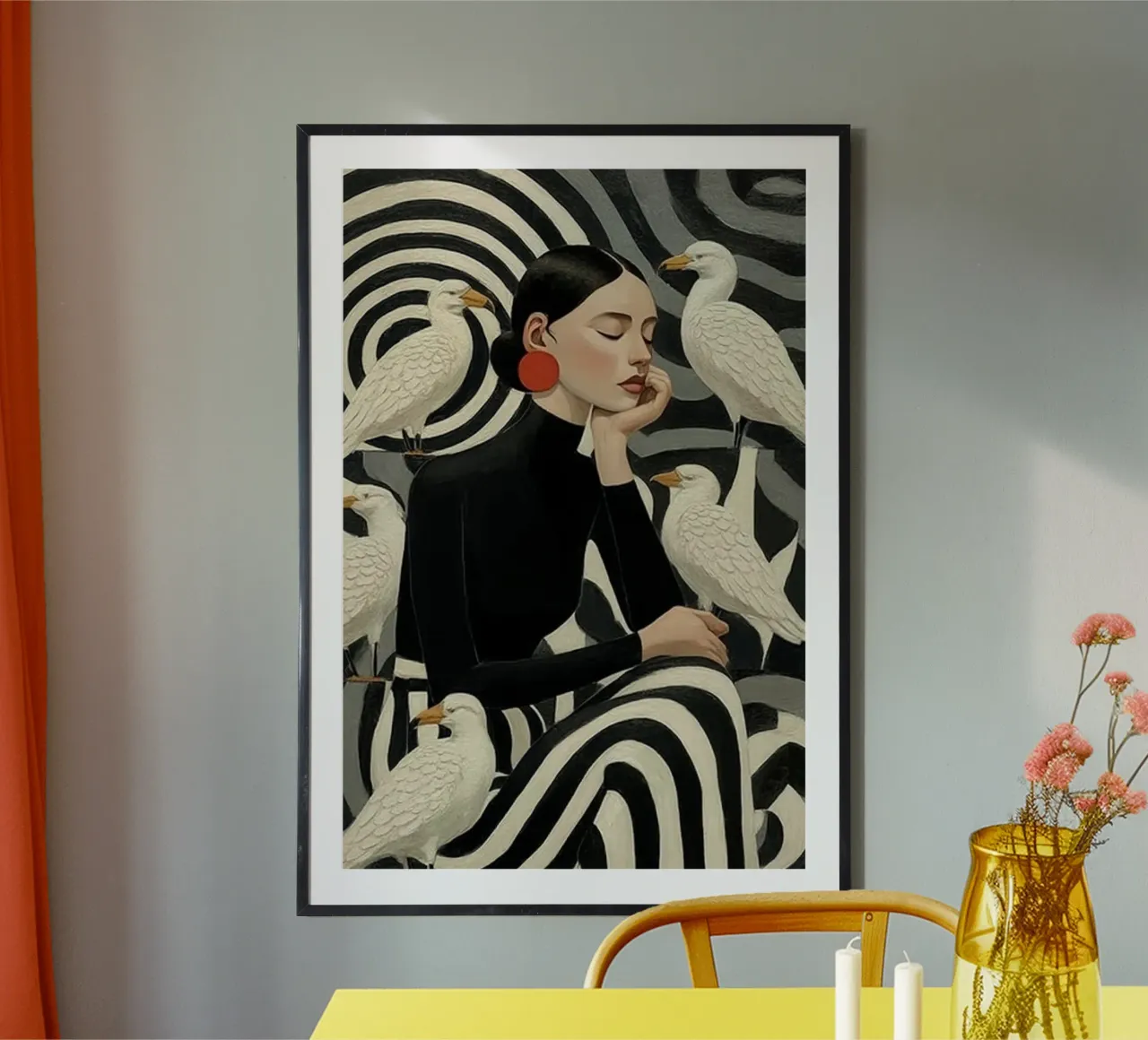 fashion with bird poster con telaio in legno da melts