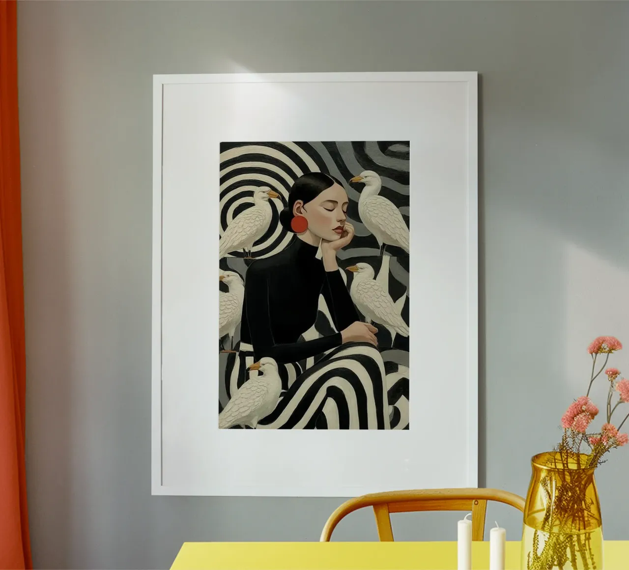 fashion with bird poster con telaio in legno da melts