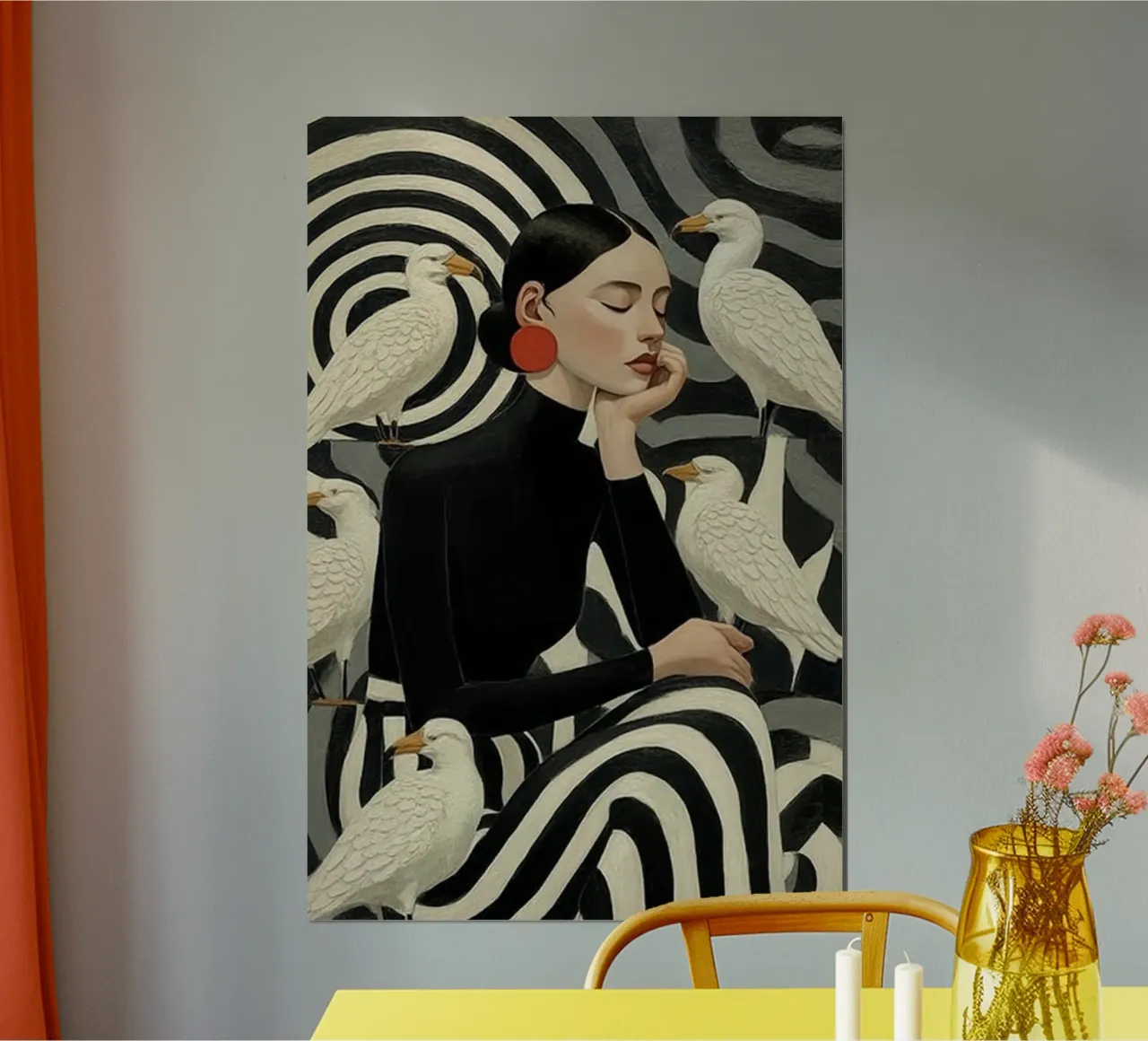 fashion with bird poster con telaio in legno da melts