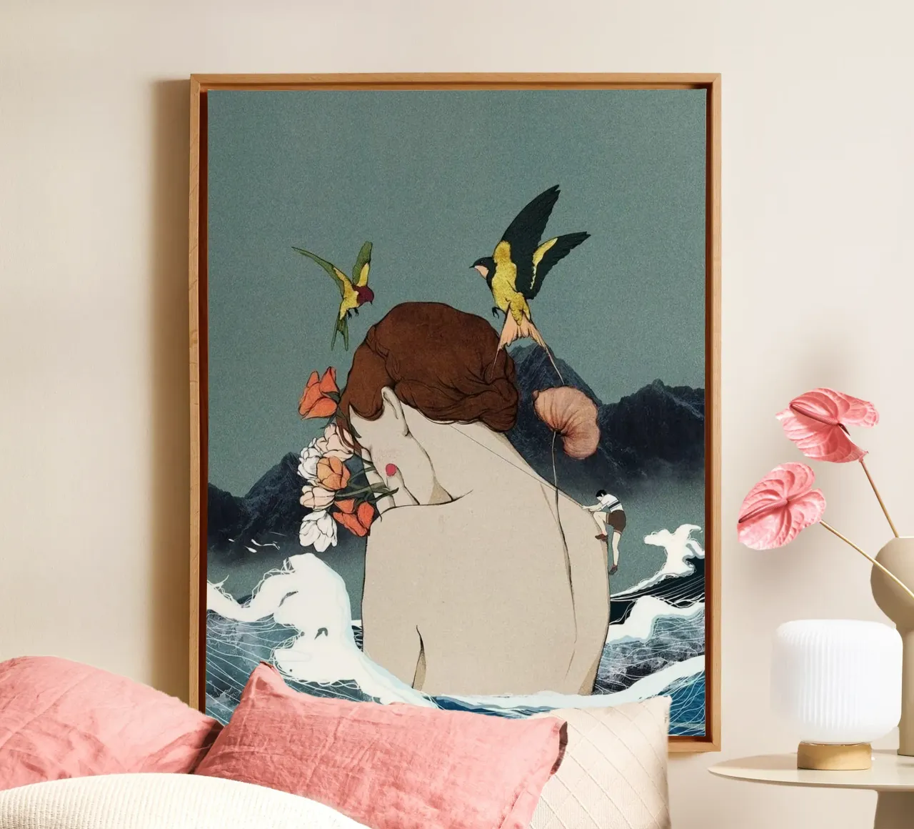 girl in wave canvas met Baklijst van melts