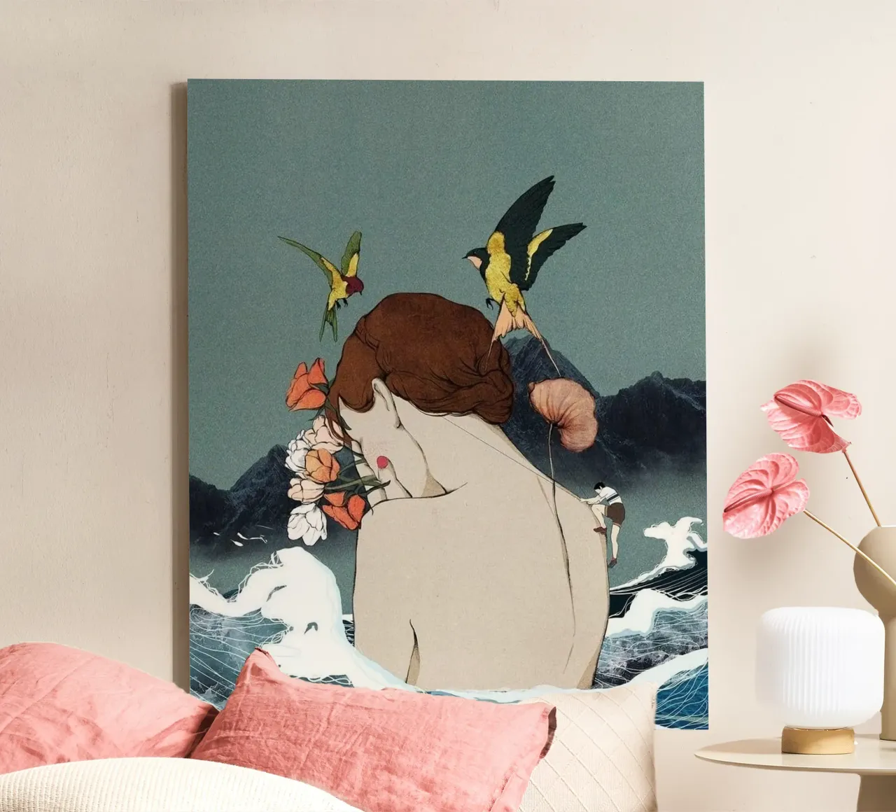 girl in wave canvas met Baklijst van melts