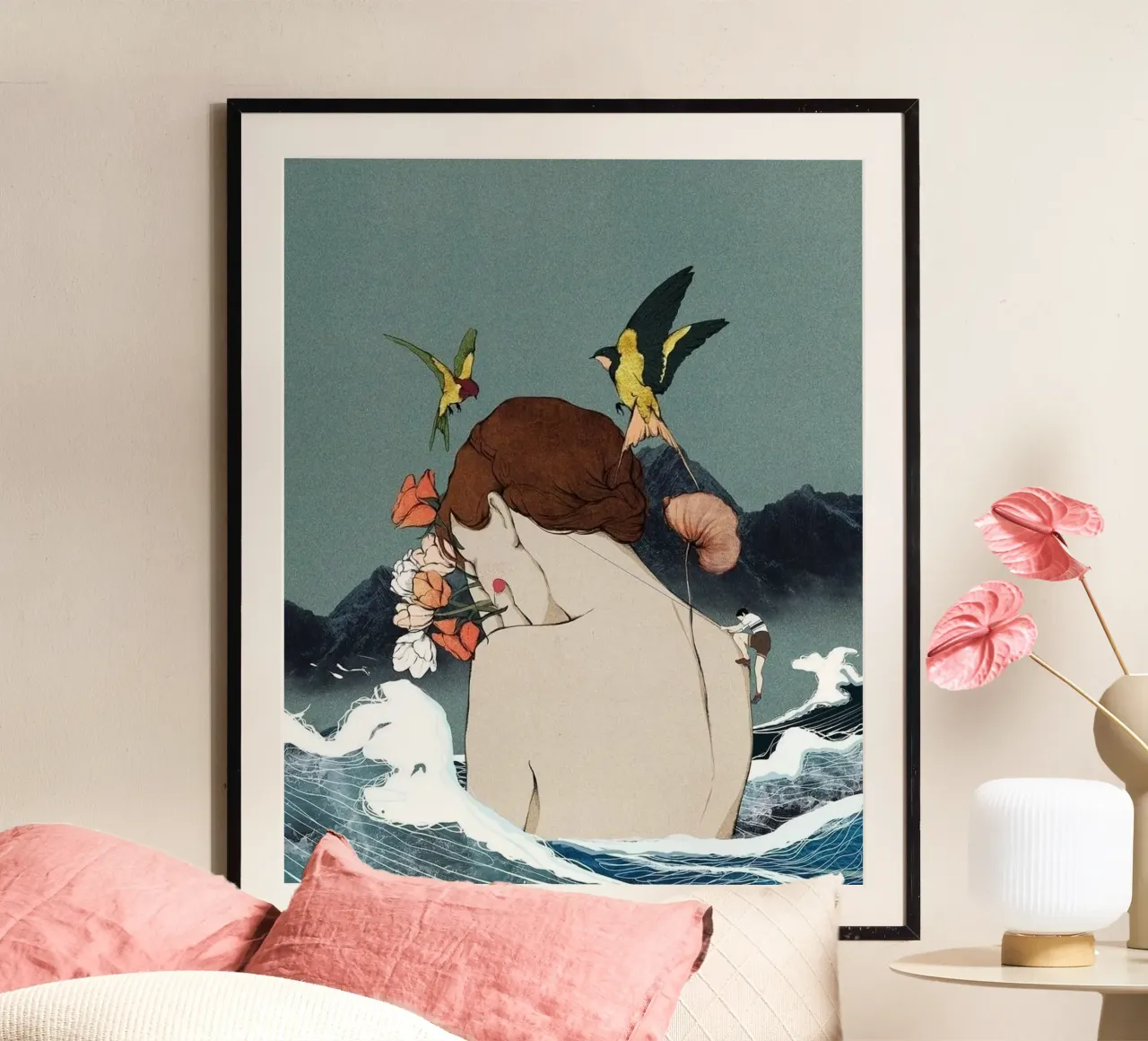 girl in wave poster con telaio in alluminio da melts