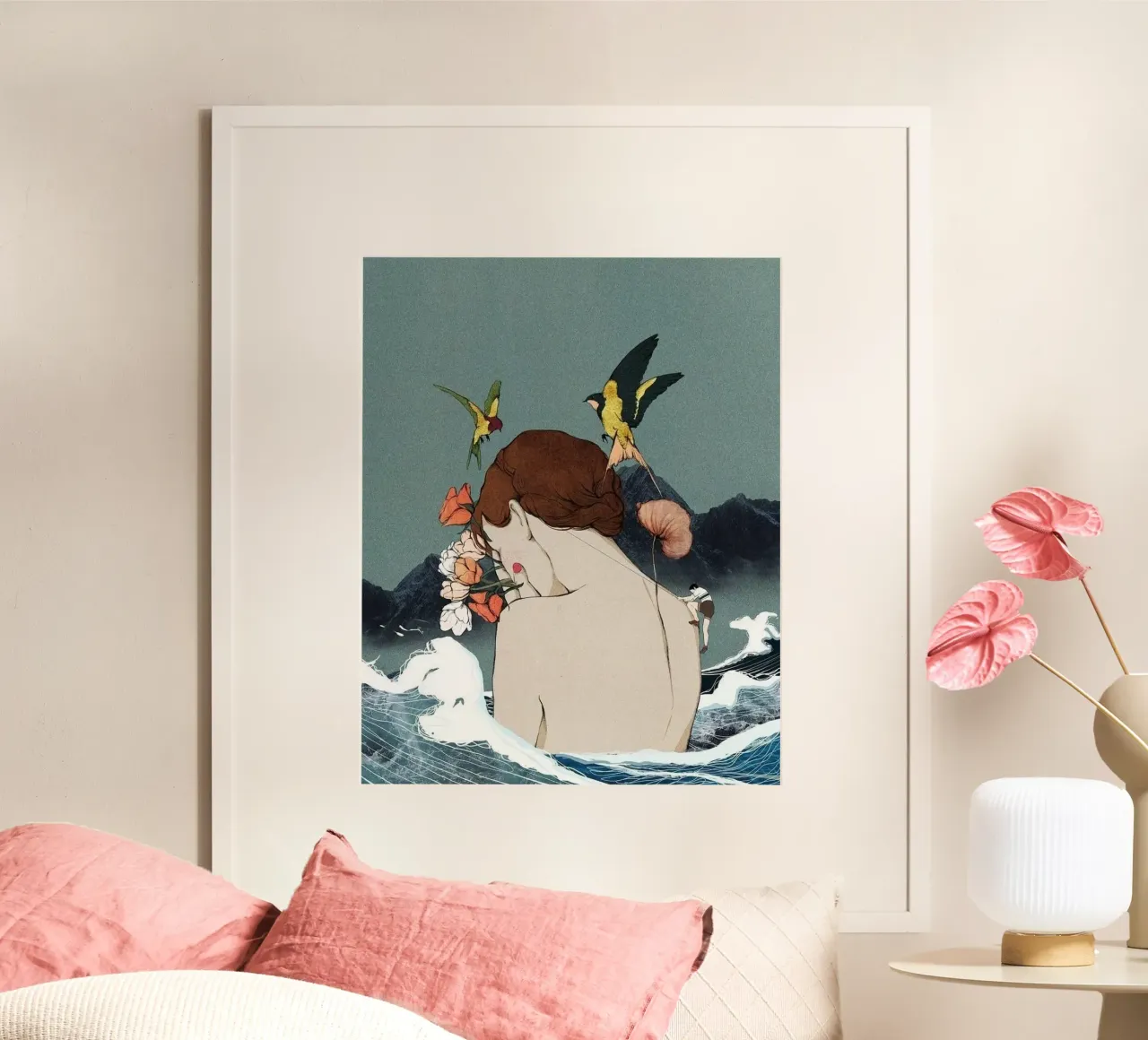 girl in wave poster con telaio in alluminio da melts