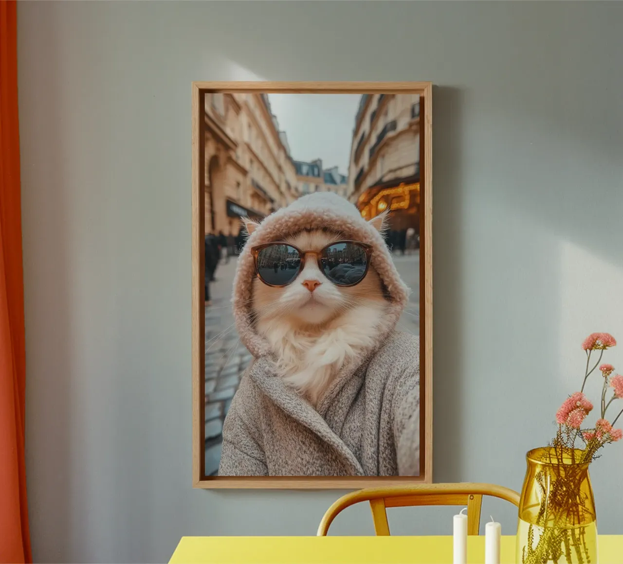 posture cat in town canvas with Floater frame by melts