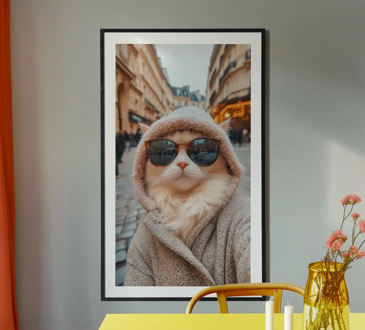 posture cat in town poster con telaio in legno da melts