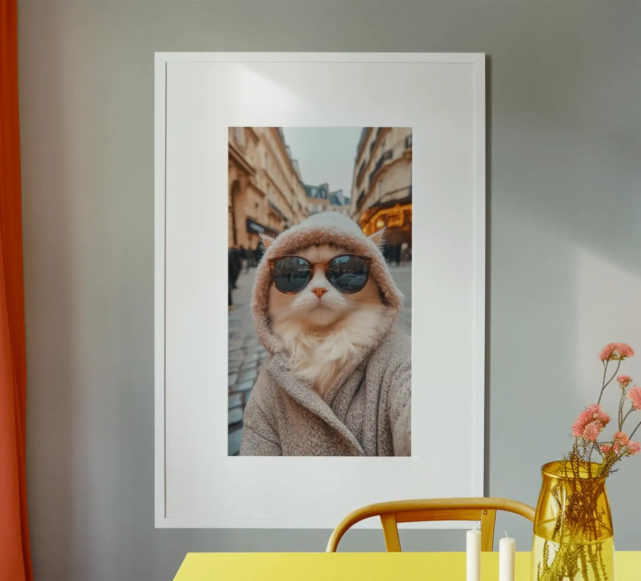 posture cat in town poster con telaio in legno da melts