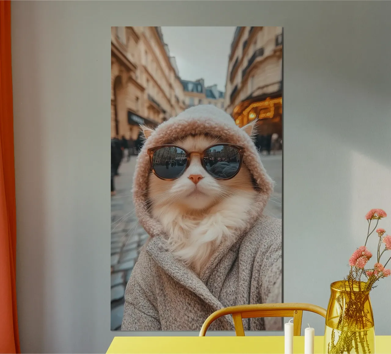 posture cat in town poster con telaio in legno da melts