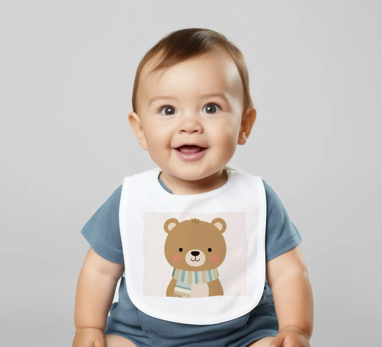 Simpatico orso marrone dei cartoni animati con sciarpa a righe bavaglino da DesignDoodle