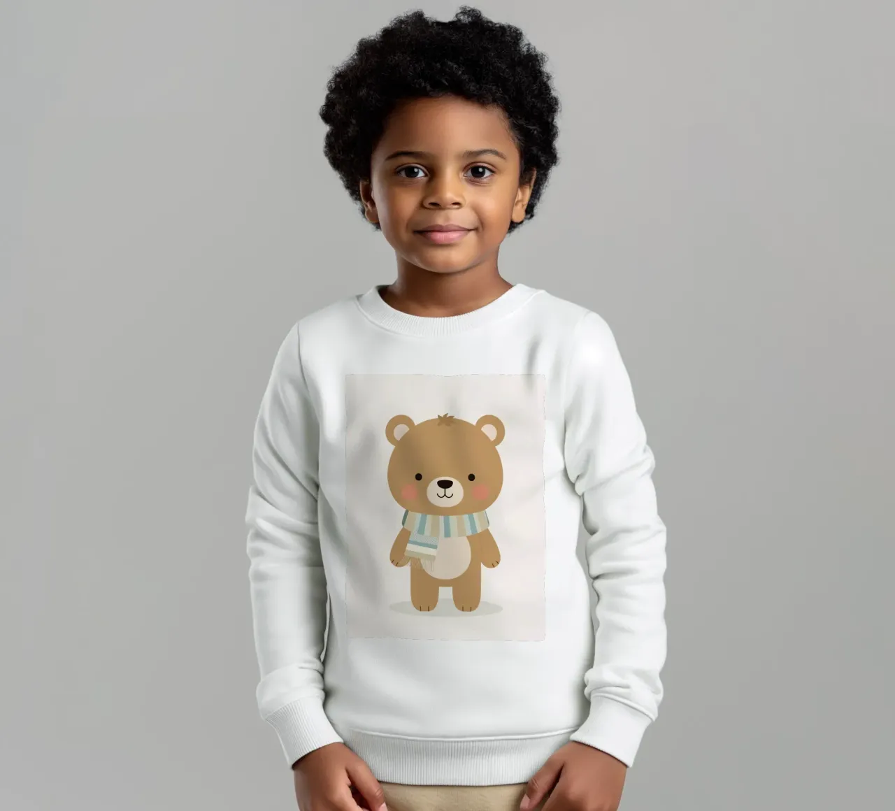 Simpatico orso marrone dei cartoni animati con sciarpa a righe felpa bambino da DesignDoodle
