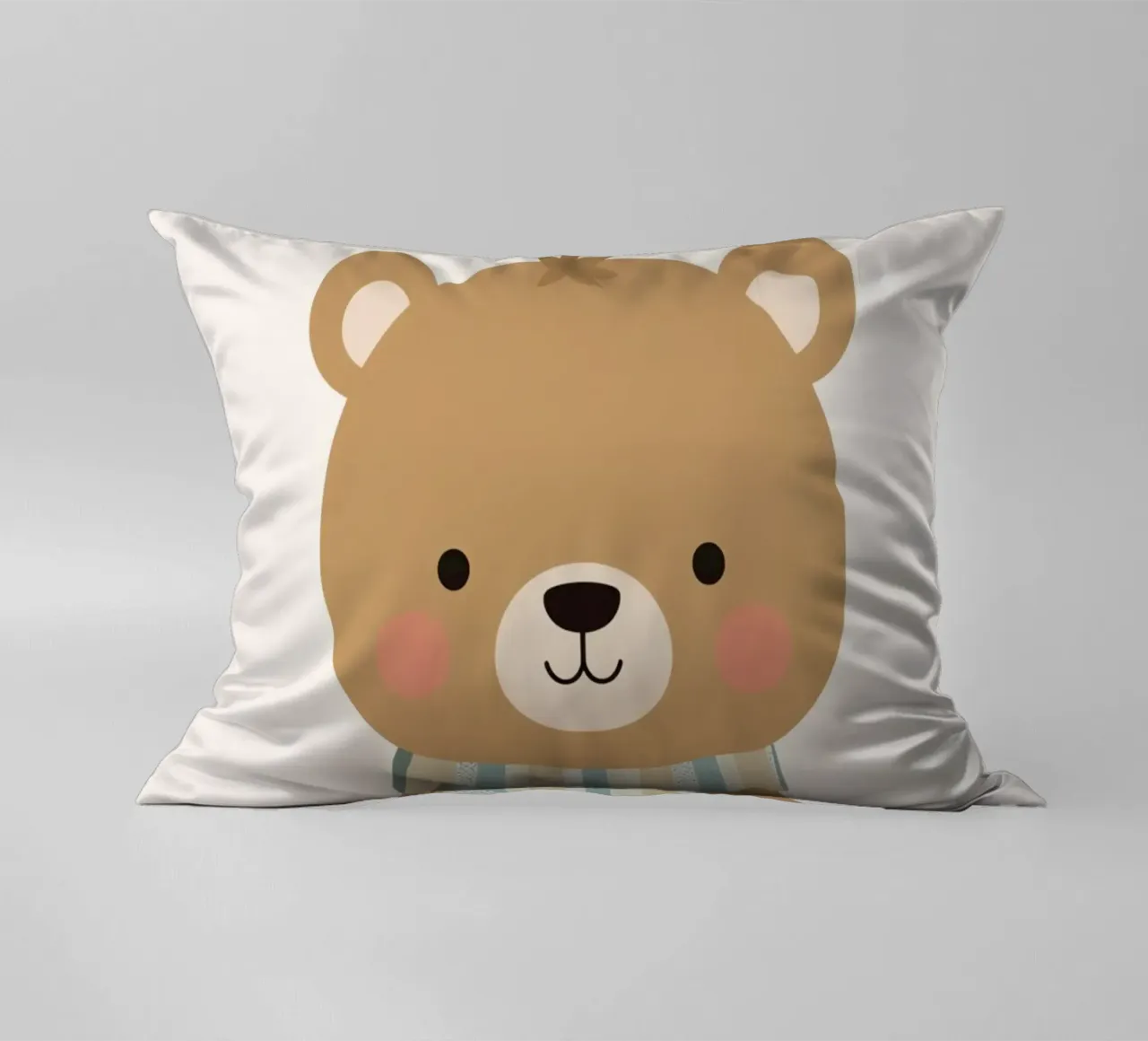 Simpatico orso marrone dei cartoni animati con sciarpa a righe cuscino da DesignDoodle