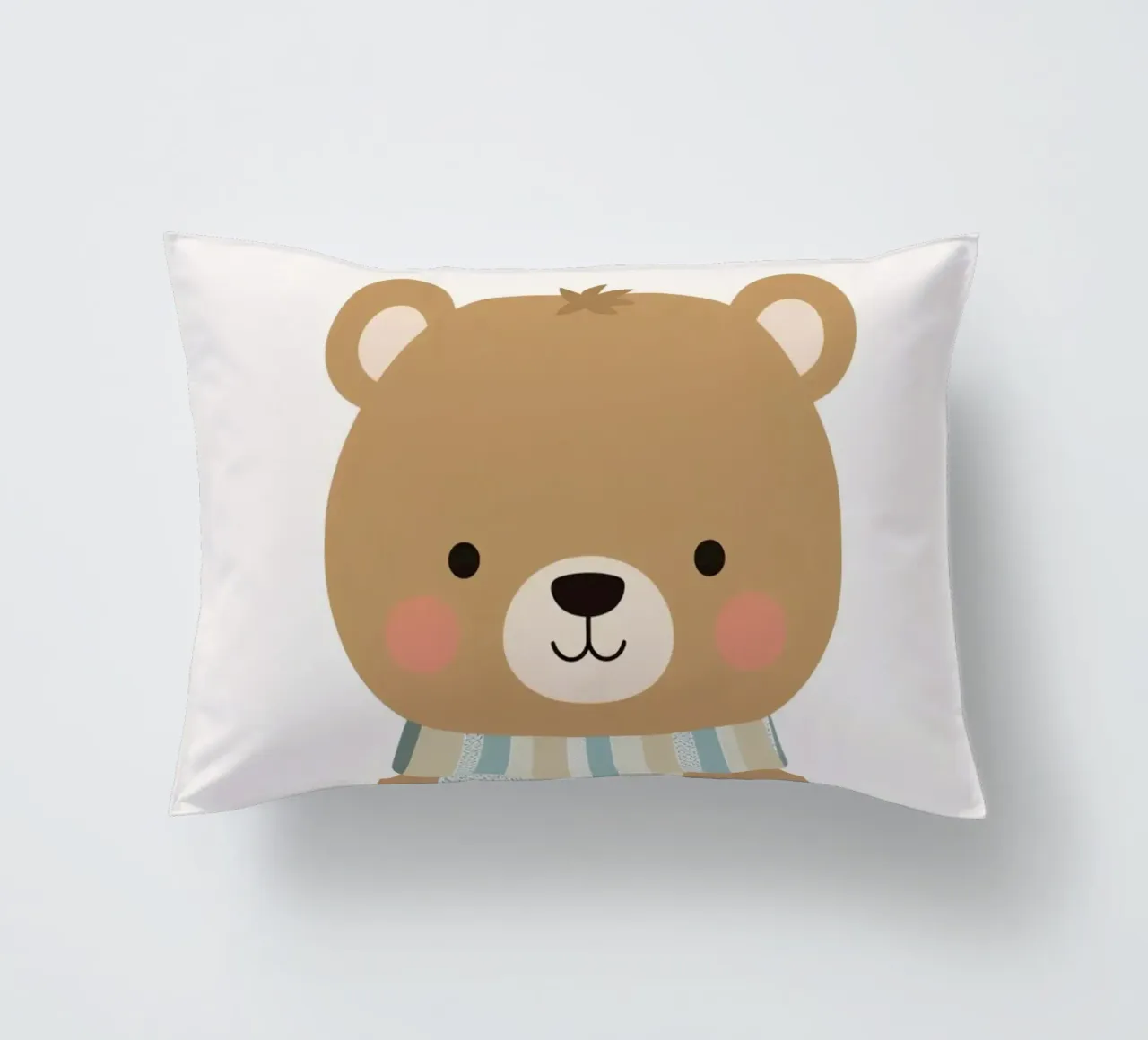 Simpatico orso marrone dei cartoni animati con sciarpa a righe cuscino da DesignDoodle