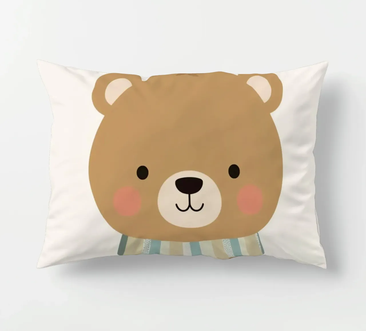 Simpatico orso marrone dei cartoni animati con sciarpa a righe cuscino da DesignDoodle