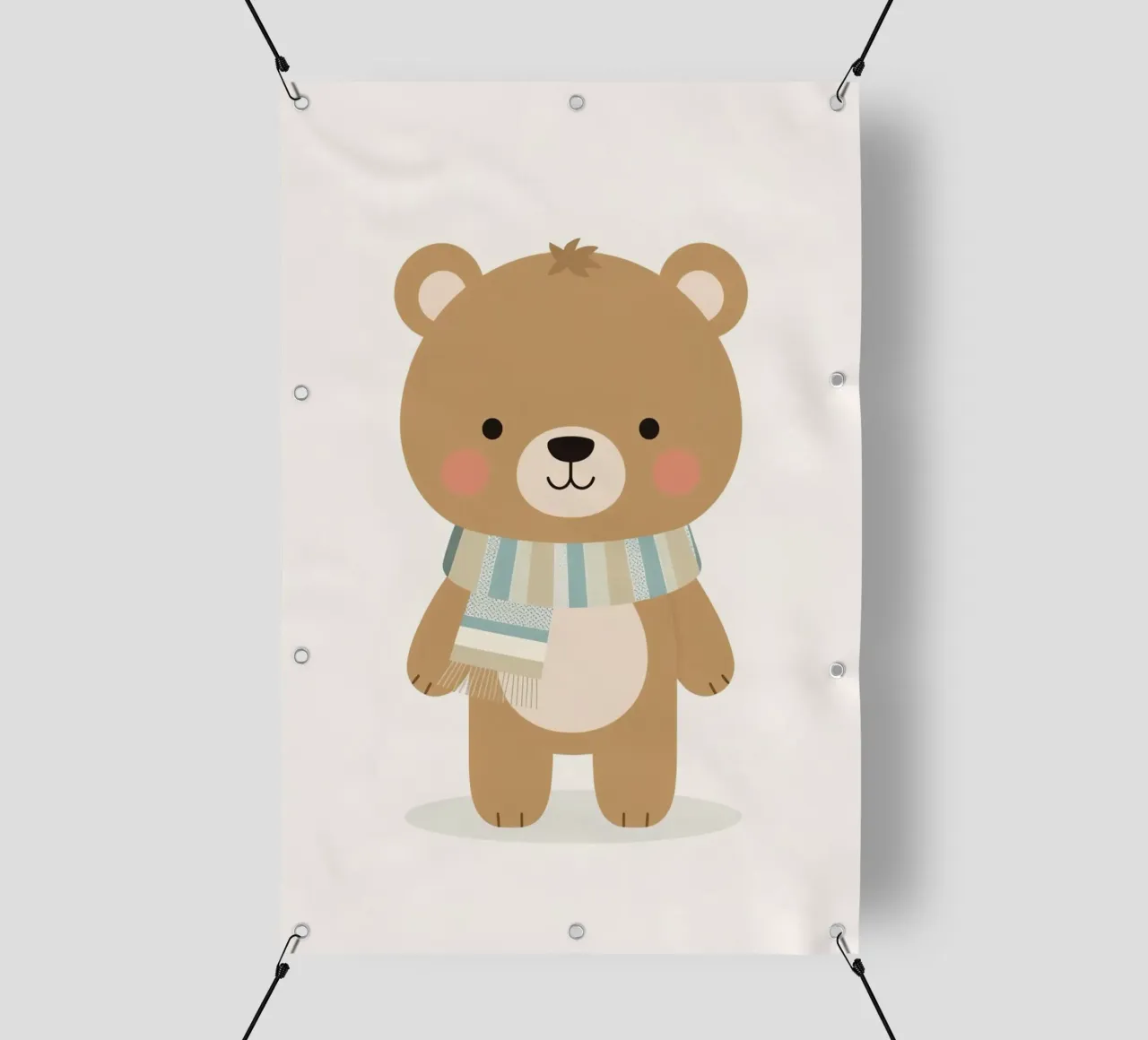 Simpatico orso marrone dei cartoni animati con sciarpa a righe telo in pvc da DesignDoodle