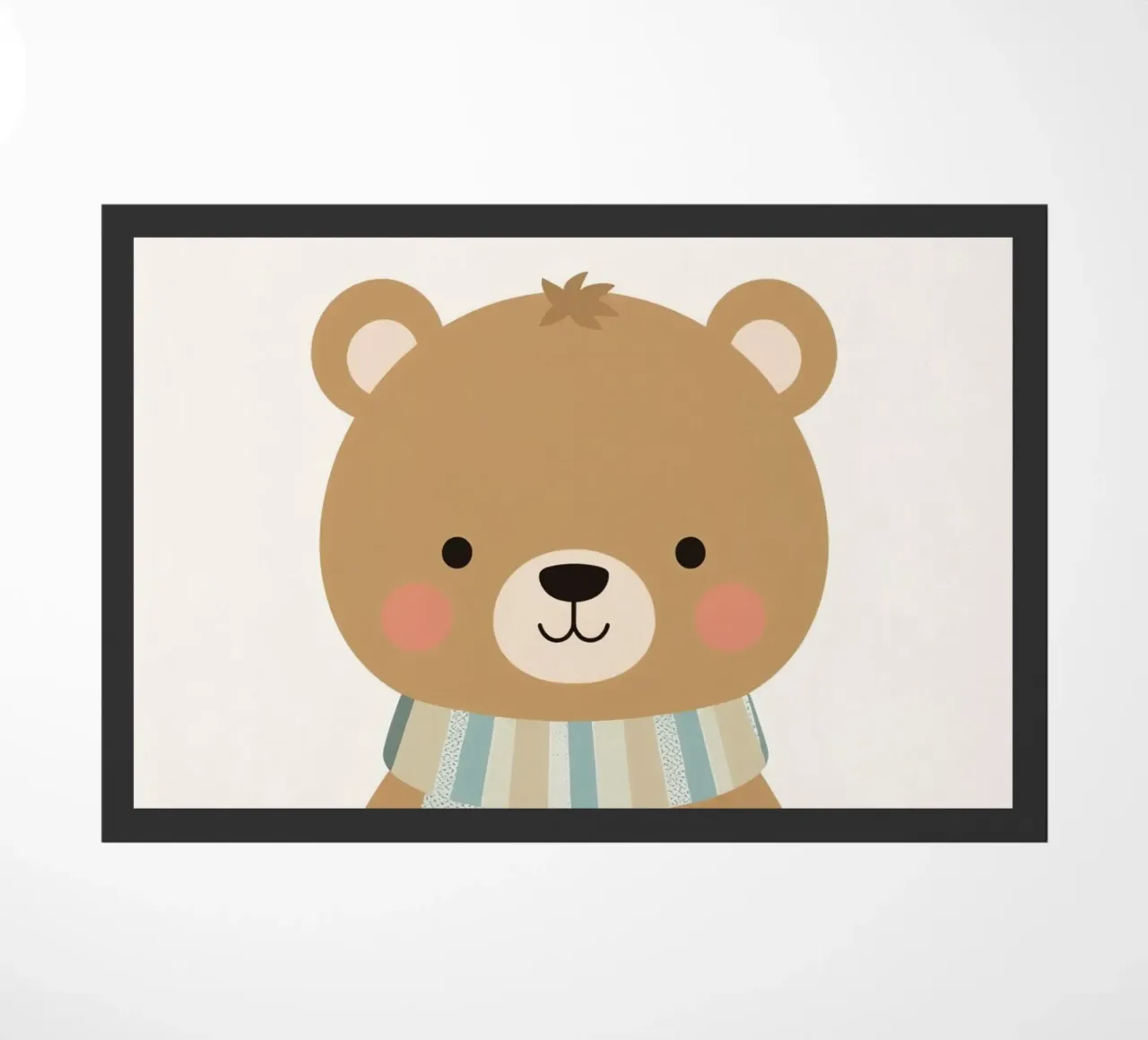 Simpatico orso marrone dei cartoni animati con sciarpa a righe zerbino da DesignDoodle