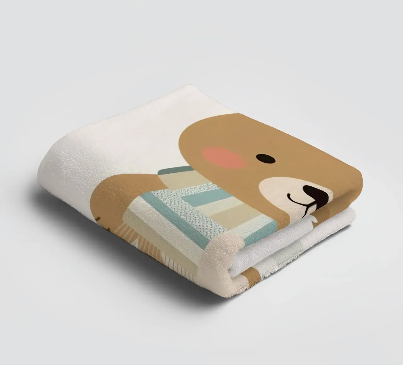 Simpatico orso marrone dei cartoni animati con sciarpa a righe asciugamano da bagno da DesignDoodle