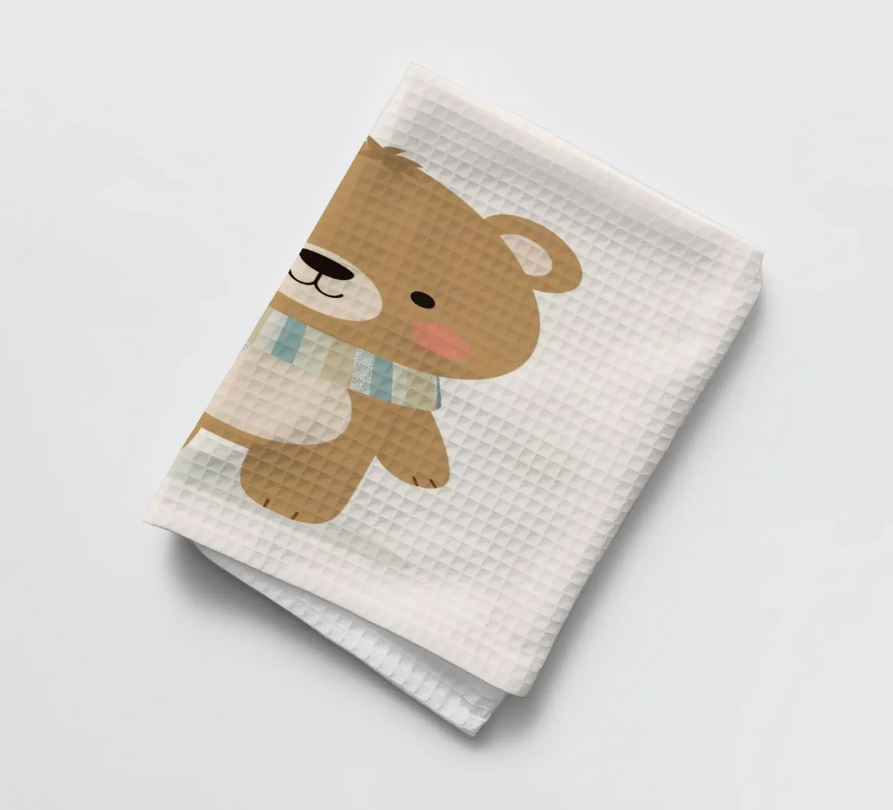 Simpatico orso marrone dei cartoni animati con sciarpa a righe canovaccio da cucina da DesignDoodle
