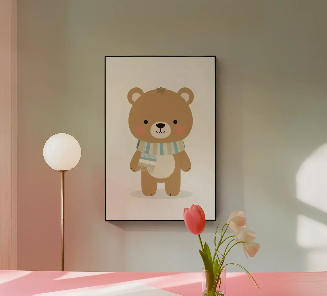 Simpatico orso marrone dei cartoni animati con sciarpa a righe plexiglass da DesignDoodle