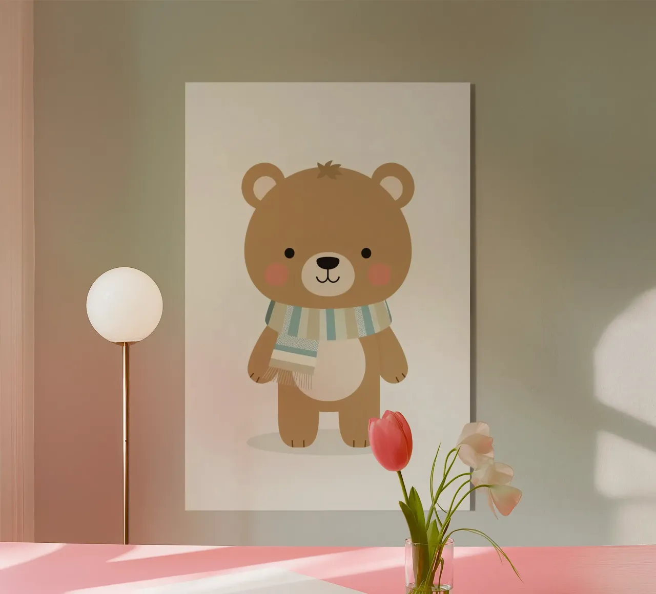 Simpatico orso marrone dei cartoni animati con sciarpa a righe plexiglass da DesignDoodle