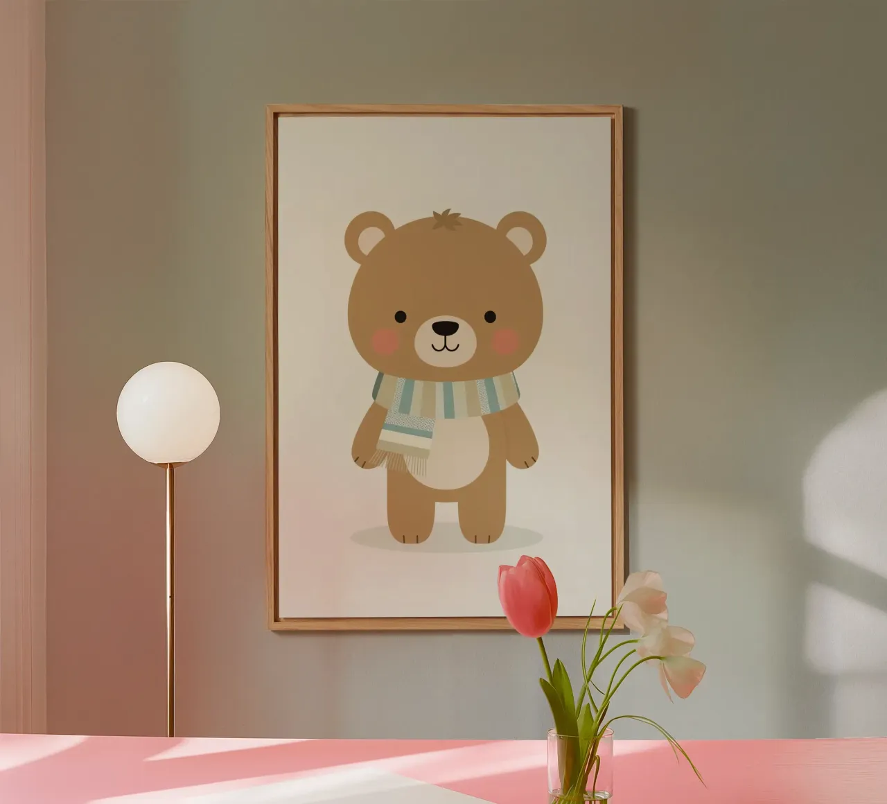 Simpatico orso marrone dei cartoni animati con sciarpa a righe alluminio dibond da DesignDoodle