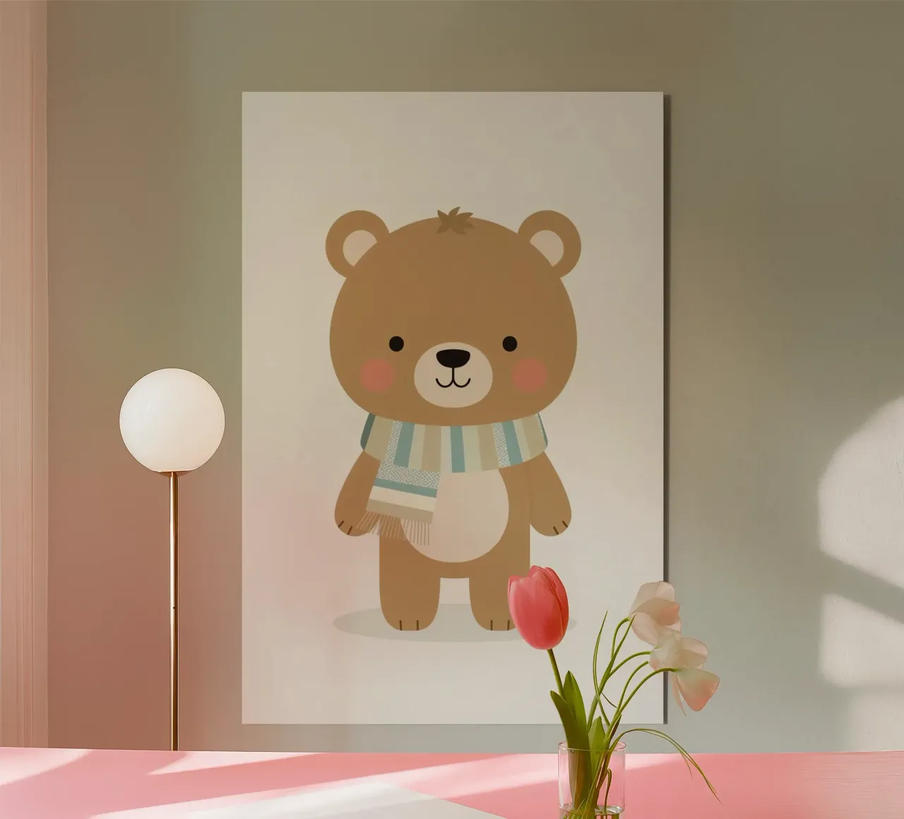 Simpatico orso marrone dei cartoni animati con sciarpa a righe alluminio dibond da DesignDoodle
